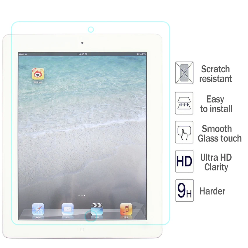 Закаленное Стекло для Apple iPad 2/3/4 Экран протектор 9,7 ''с уровнем твердости 9H 2.5D пленочное покрытие A1460 A1459 A1458 A1416 A1396 A1403 HD Стекло гвардии