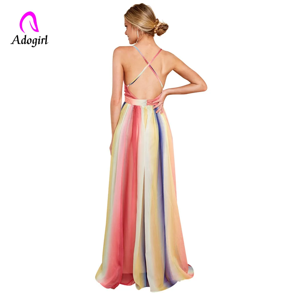 Женское шифоновое платье-макси в радужную полоску без рукавов | Женская одежда