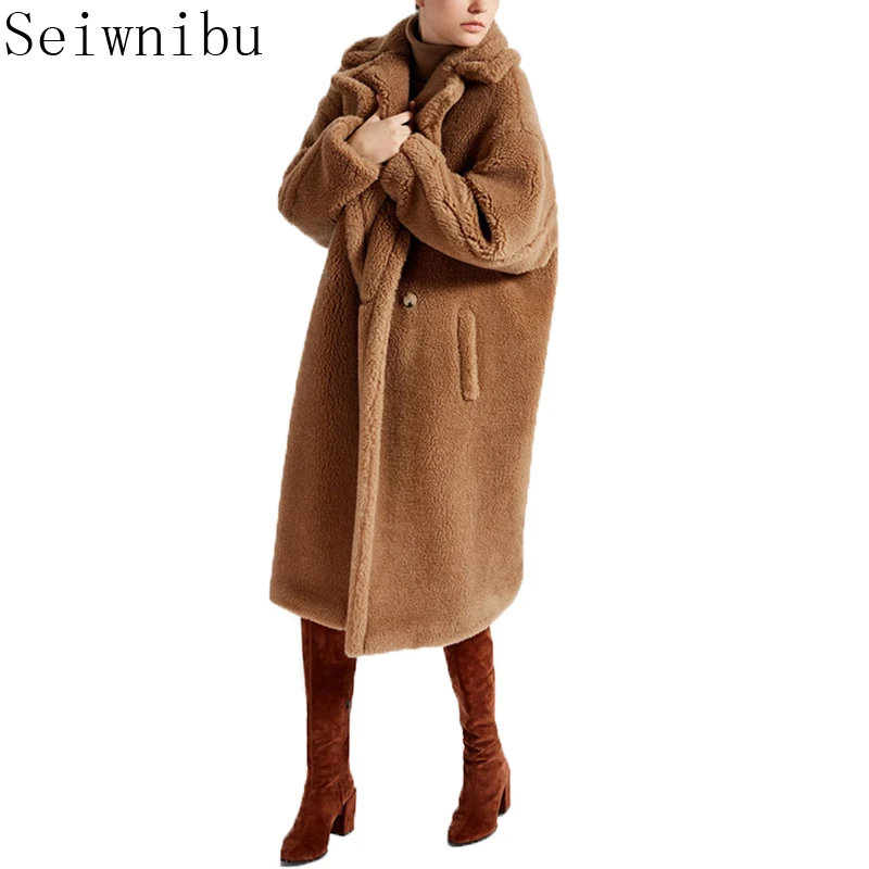 Seiwnibu для подиума зимняя женская теплая длинная верхняя одежда 2019 искусственная