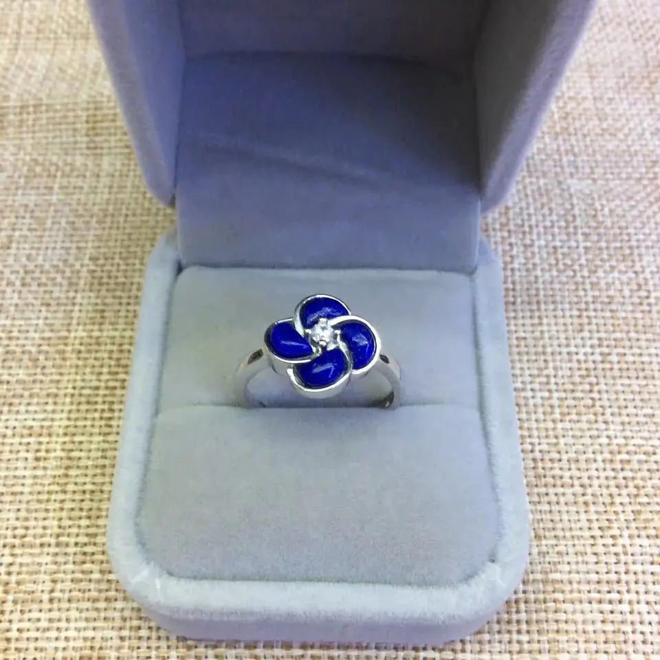

Retro Silver S925 Sterling Silver Inlaid Natural Afghan Lapis Lazuli Open Ended Clover Ring