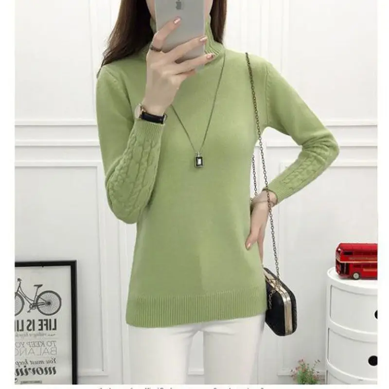 Женский свитер с высоким воротом вязаный пуловер длинными рукавами джемпер