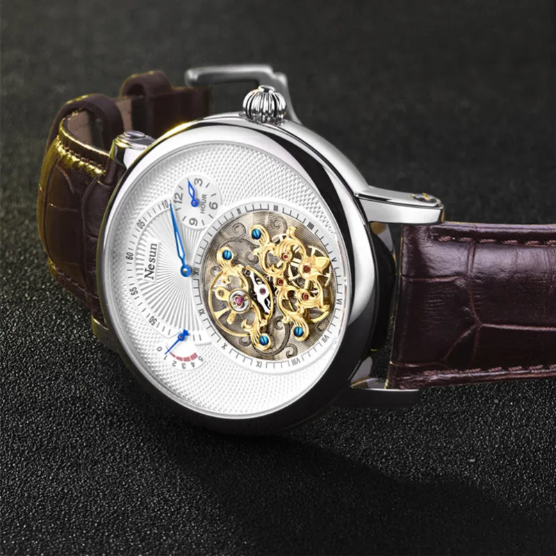 Скелет супер роскошный бренд турбийон полые часы для мужчин тиснение циферблат
