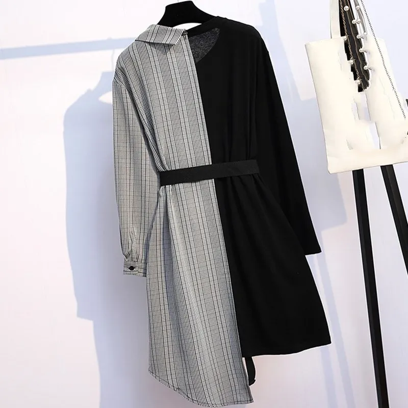 Большие размеры весеннее женское платье с длинным рукавом уличная одежда