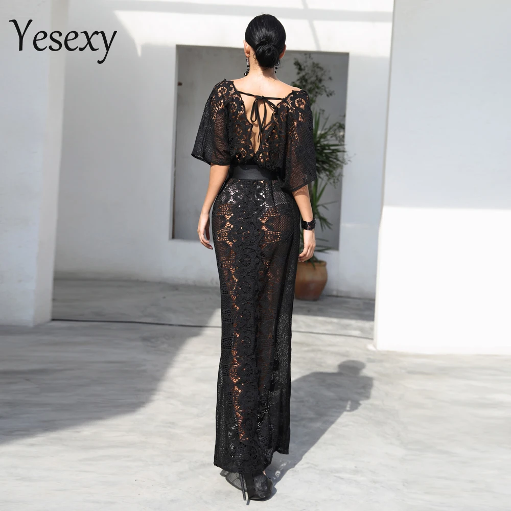 Yesexy 2019 женские сексуальные кружевные платья с глубоким v образным вырезом