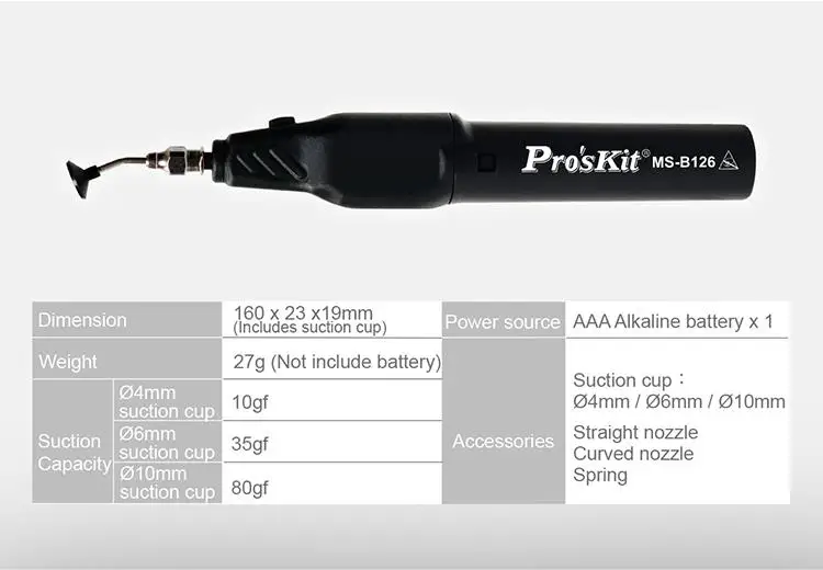 Pro'sKit на батарейках SMD вакуумный пикап инструмент IC SMD палочки вакуумной всасывания ручка Инструменты Электрический всасывания ручка
