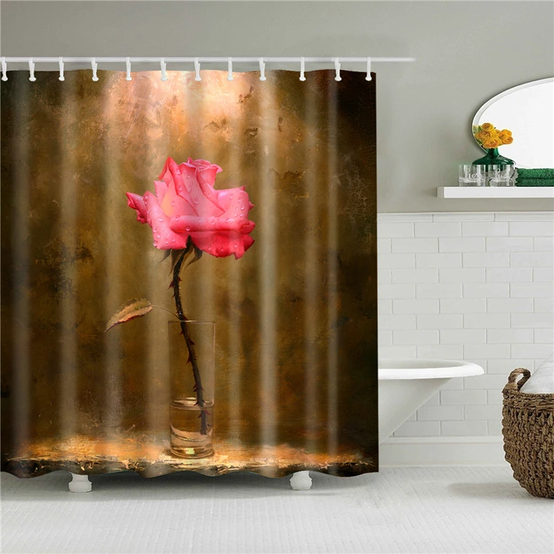 Waterproof Bath Shower Curtains 3d Flowers Printing Custain for Bathroom High Quality Polyester Bath Screen Home Decoration