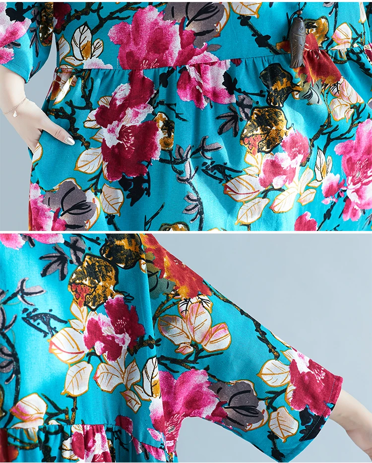 Платья для женщин размера плюс, Boho, 4XL, 5XL, 6XL, 7XL, большое летнее платье, женское платье с цветочным принтом, хлопковое, льняное, макси платье