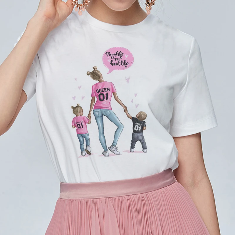 Уличная Harajuku супер мама принт белая футболка Mama Детские футболки для Для женщин мамы и сына принт футболка Femme О-образным вырезом Vogue топ