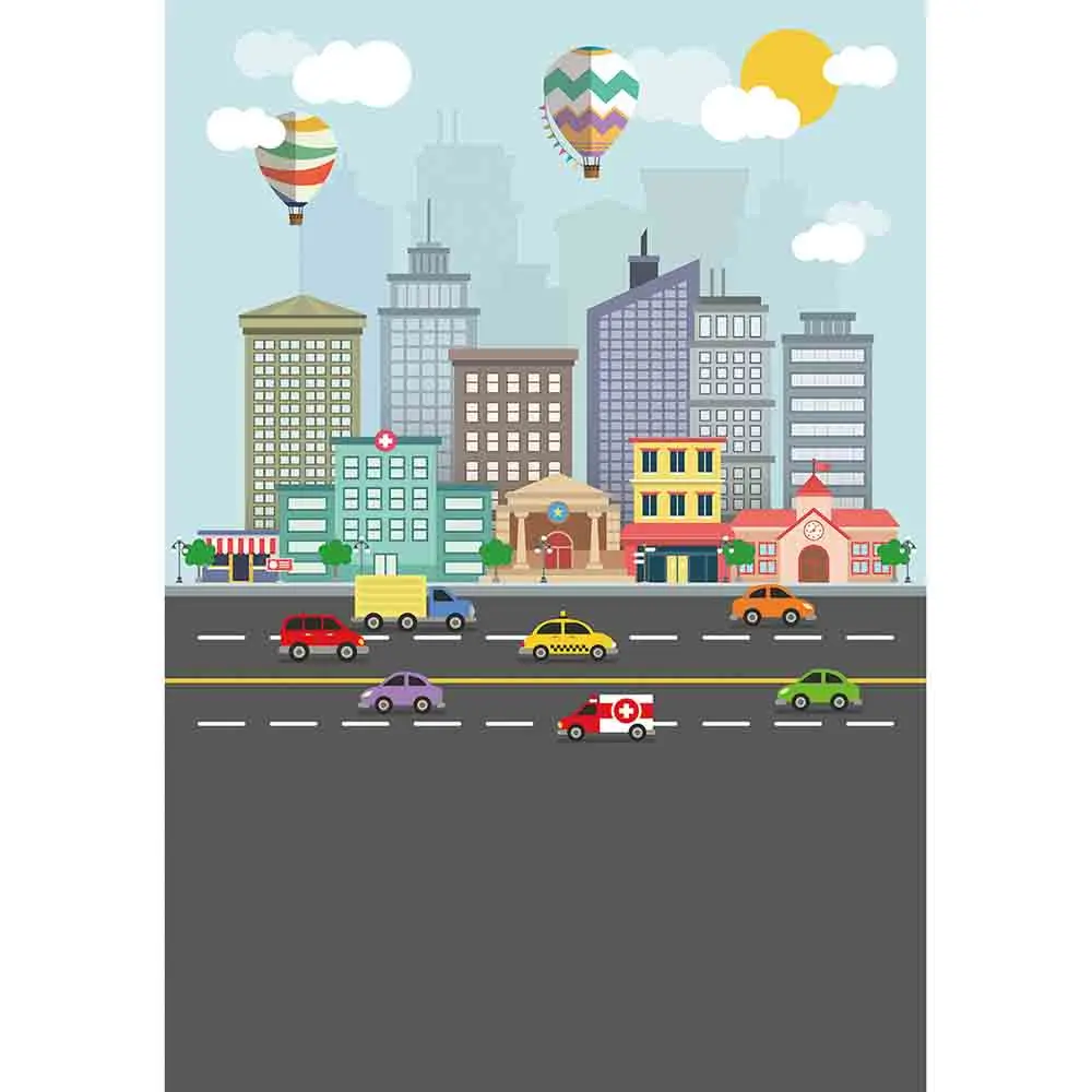 Фон для фотосъемки Allenjoy с воздушным шаром дорожным движением зданием