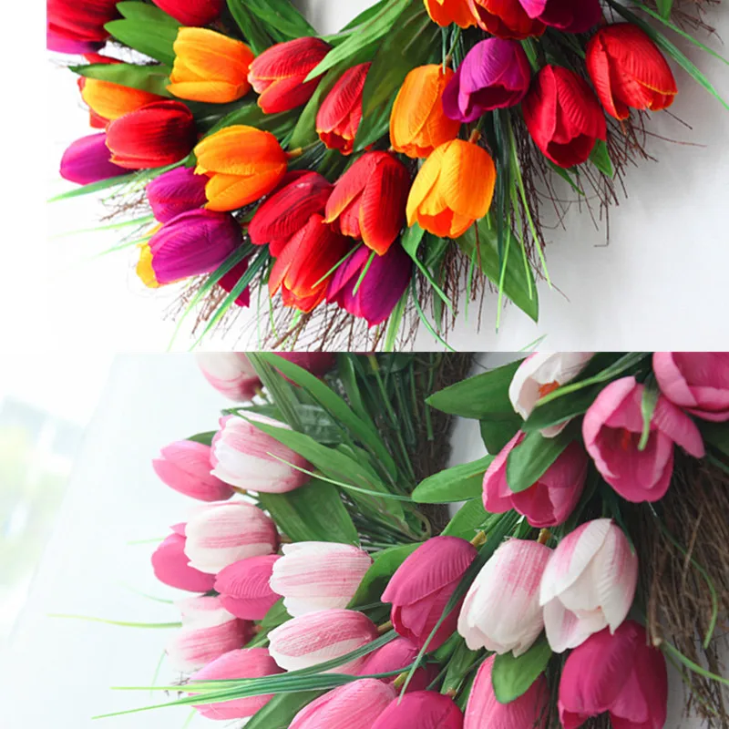 Искусственный венок тюльпанов из ПУ кожи настенная Гирлянда для дома свадьбы