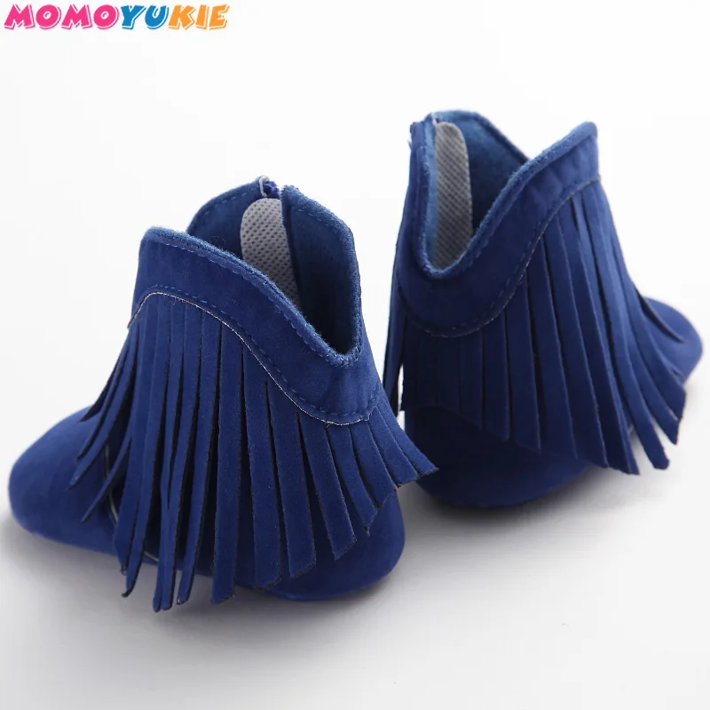 Moccs-mocasines para beb&eacute;s reci&eacute;n nacidos, botas antideslizantes de suela suave, zapatos con flecos s&oacute;lidos, 0-1Yea-2