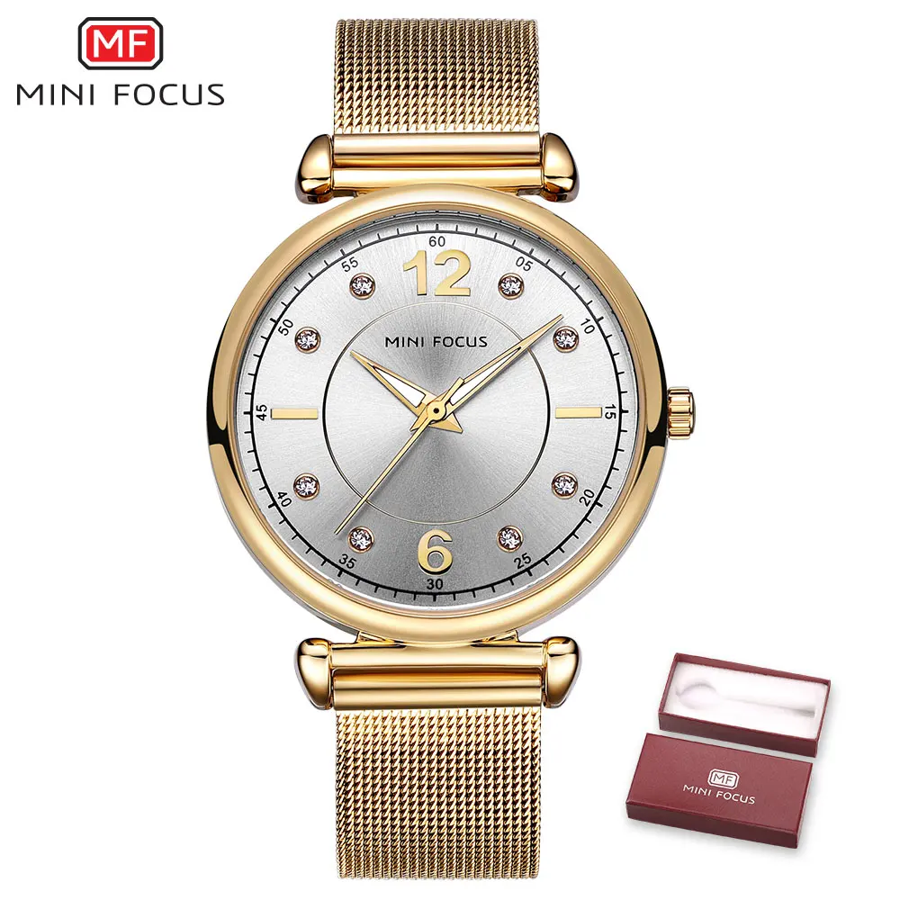 Golden White Бренд minifocus, модные наручные часы для женщин, ремешок из нержавеющей стали, ЖЕНСКИЕ НАРЯДНЫЕ часы, женские кварцевые часы, женские часы - Цвет: Golden White