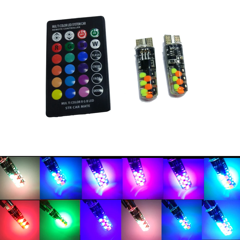 YSY 2 шт. 12SMD многоцветный RGB T10 W5W COB светодиодный клиновисветильник свет габаритный свет s индикатор s с пультом дистанционного управления стробоскопическая вспышка