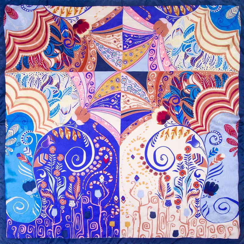 100% шелковый шарф женский Zentangle хиджаб шелковая бандана 2019 цветочный фуляр