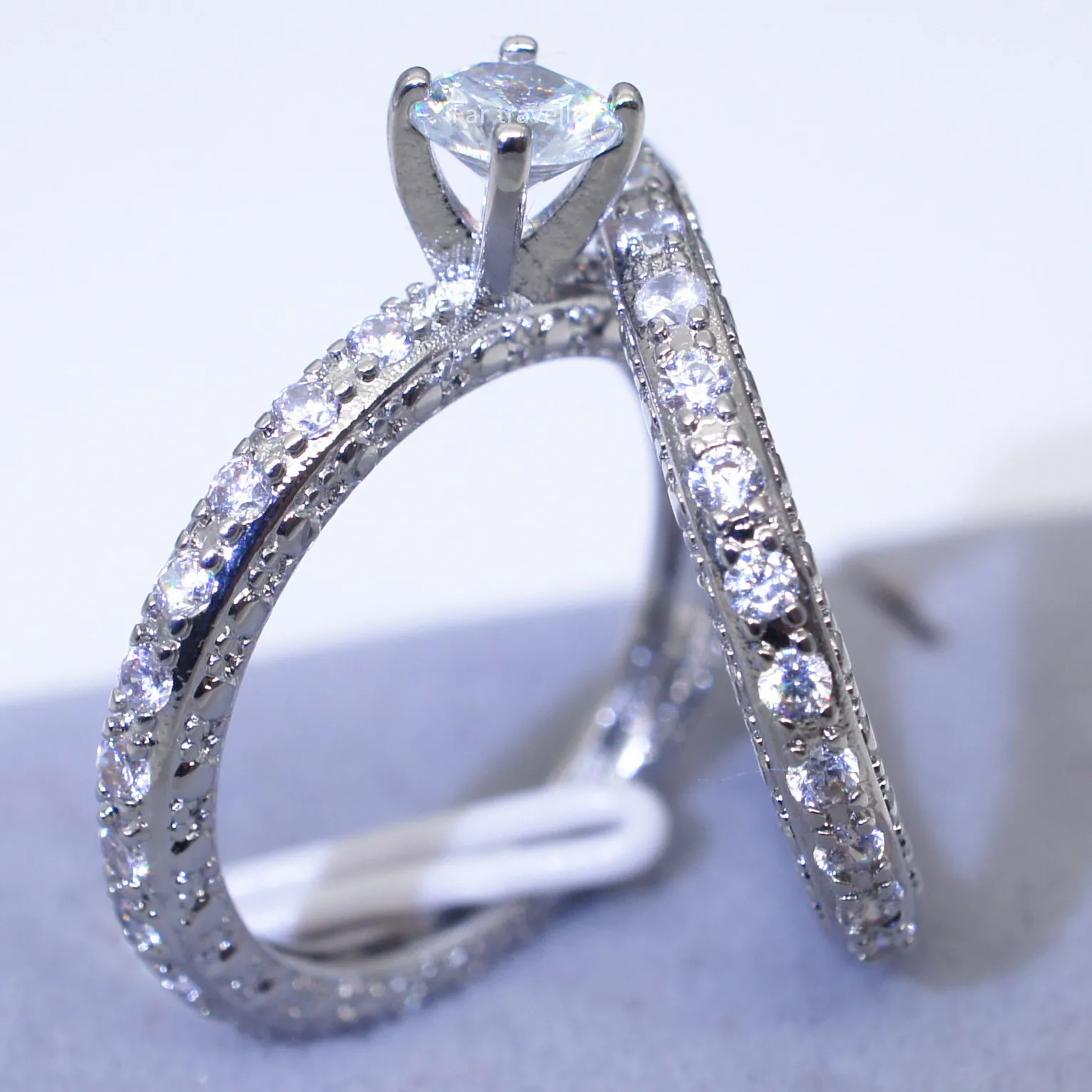 

2019 new luxury halo 925 Sterling Silver wedding ring set for women lady anniversary gift drop shipping moonso R5046