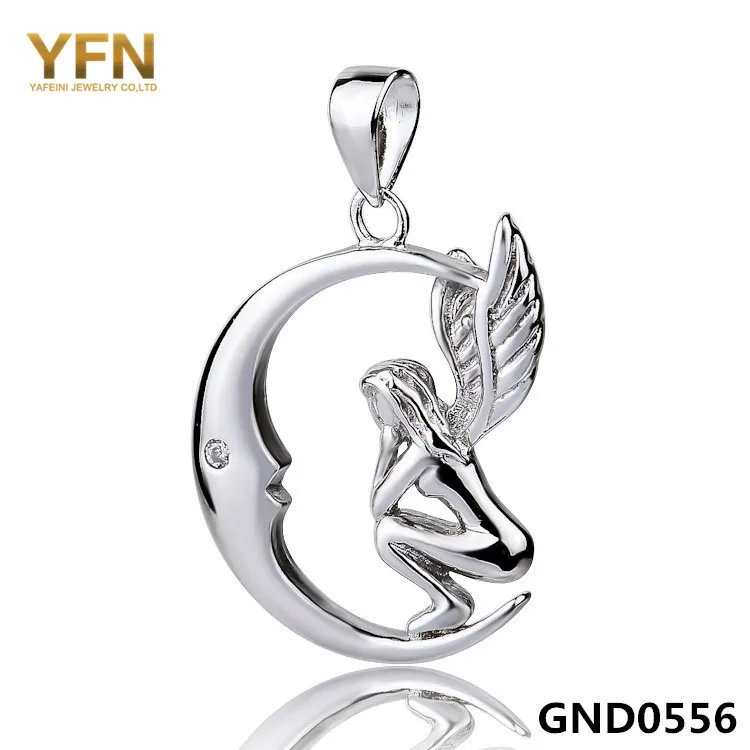 

Fashion Floating Angel Moon Pendant For Jewelry Making Genuine 925 Sterling Silver Jewelry Findings GND0556