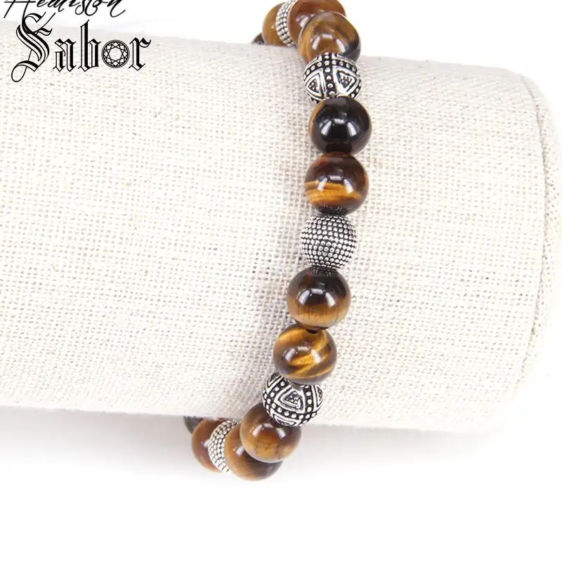 Тигровый глаз камень бисера и герой Крест Эластичный браслет из Rebel рок для