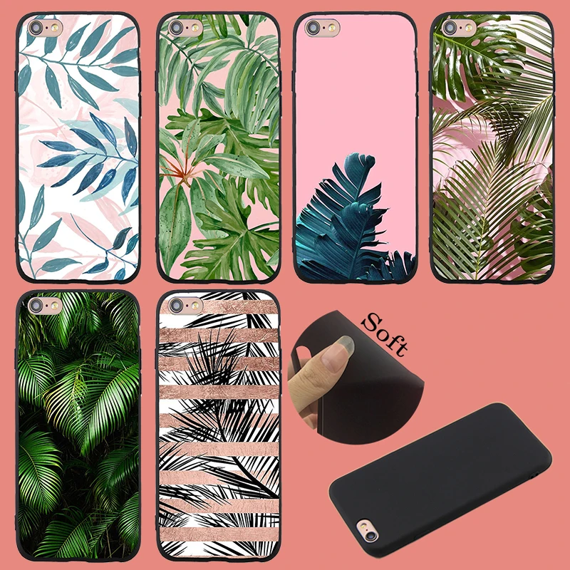 Spring Lemon For iPhone 7 Case Banana Leaf Palm Cactus Pink Background Soft TPU 8 8plus 7plus X XS XR 6 6plus 5S |