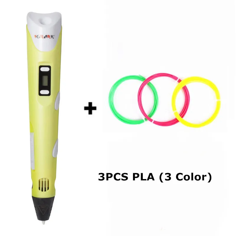 Yellow pen IGRARK 3D Ручка 3d принтер Ручка 3D Ручка для печати и рисования с 200 метров 20 цветов ABS нить магический производитель искусство LIX для студентов подарок - Цвет: Yellow pen