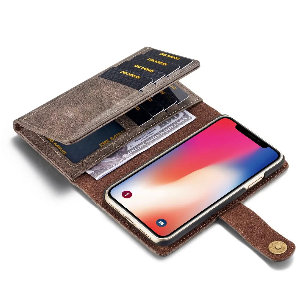 DG. MING много отделений для карт 2 в 1 трехкратный съемный чехол для iPhone 6 6s 7 8 X Магнитный кожаный бумажник для iPhone 6 6s 7 8 Plus