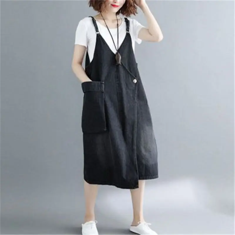 Новинка лета 2019 литературное строченное джинсовое платье большого размера с