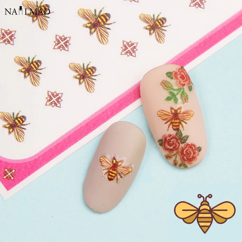 1 лист золотой пчелы стикеры 3D на ногти Nail Art милые животные пчела наклейки для ногтей s переводная наклейка клейкая бумага DIY украшения для ногтей