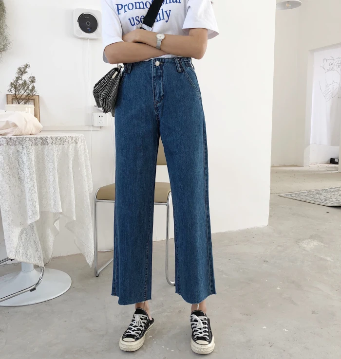 Женские широкие брюки, джинсы, Harajuku Ulzzang, свободные брюки, синие базовые ковбойские джинсовые штаны, Befree pantalones mujer, Китай