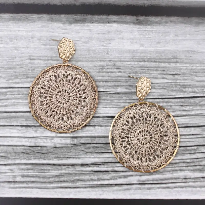 Модные серьги ZWPON с круглой оправой ярко-розовые кружевные 2019 геометрические