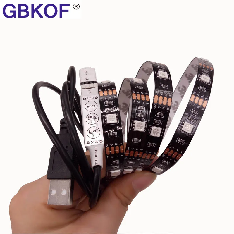 5 в 5050 USB Светодиодная лента RGB с 3key контроллером IP20 без водонепроницаемого света