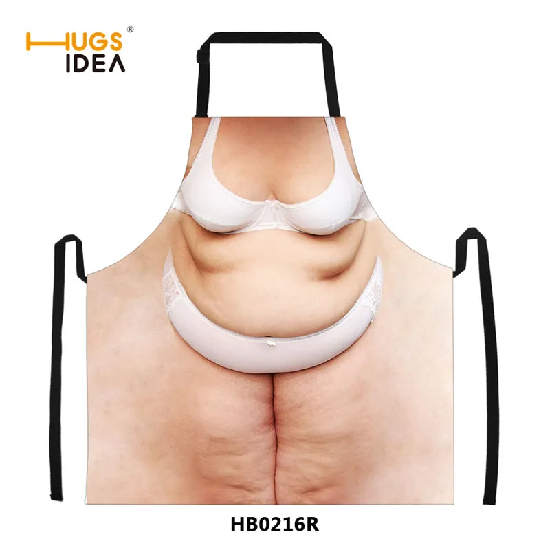 HB0216R HUGSIDEA сексуальный голый 3D принт Кухонные фартуки водонепроницаемый фартук для приготовления барбекю для женщин и мужчин Домашняя чистка без рукавов антимасляный фартук - Цвет: HB0216R