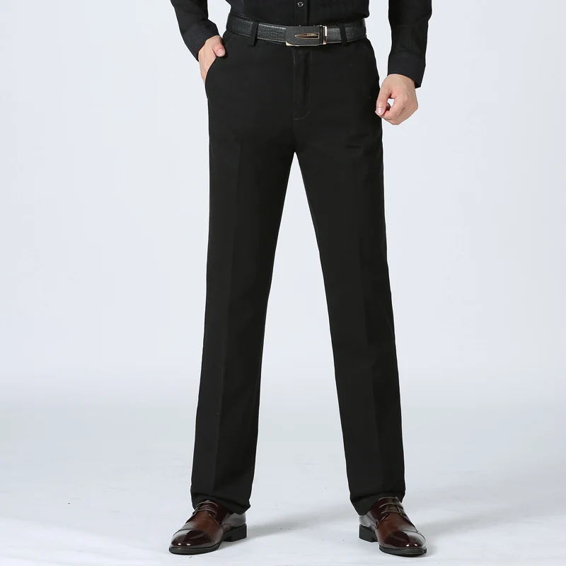 Business Suit Pants Winter Men Fleece Classic Warm Thick Hot Autumn Straight Stretch Male Trousers Cotton Solid Casual Zipper | Мужская