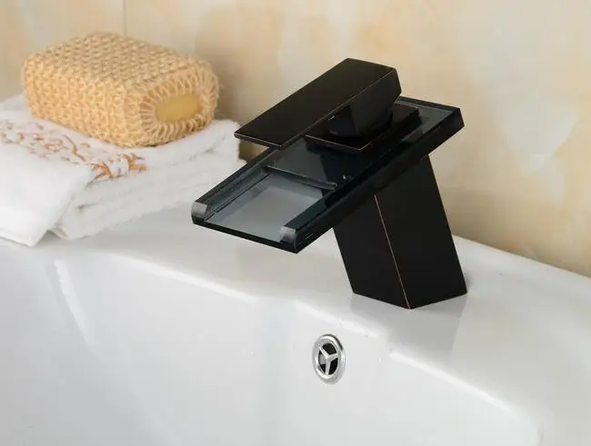 

Бронзовый Водопад Vidric, современный смеситель для раковины в ванную комнату с масляной насадкой, светодиодный кран для горячей и холодной воды, светодиодный цвета