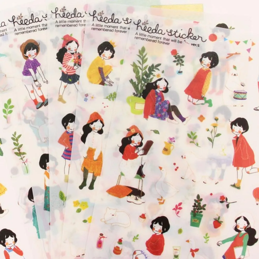 Vividcraft 6 шт милая девушка сырья Heeda ПВХ декоративные наклейки дневник DIY Стикеры