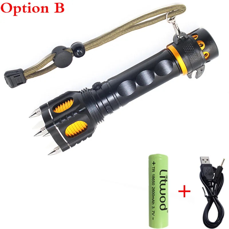 Option B Litwod Z20007, Дополнительный внешний аккумулятор, функциональный светодиодный светильник фонарь, XML T6, атака на голову, звуковой сигнал, фонарь, вспышка, светильник для самозащиты - Испускаемый цвет: Option B
