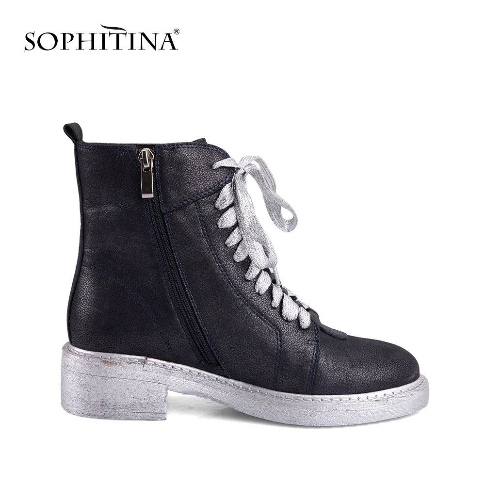 SOPHITINA/ г., женские ботильоны г. Ботинки из натуральной кожи ручной работы обувь в стиле ретро с круглым носком, на шнуровке, на мягком квадратном каблуке, M23