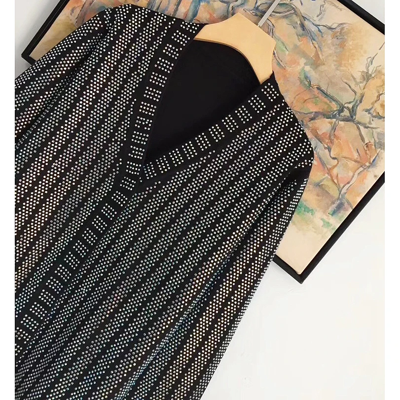 HIGH QUALITY New Fashion 2020 Designer Sweater Cardigan Women's V-neck Luxury Bling Diamonds Beaded Knitting Outer |