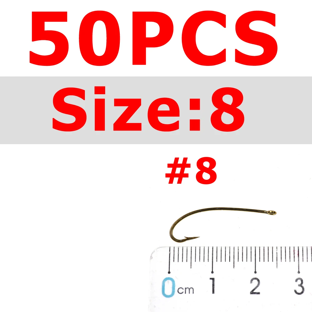 50pcs size 8 Wifreo 50 шт. 3XL длинный хвостовик изогнутый Нимфа муха крюк наземный сухой муха крюк для стимулятора мух Stonefly Размер 8 10 12 14 16 - Цвет: 50pcs size 8