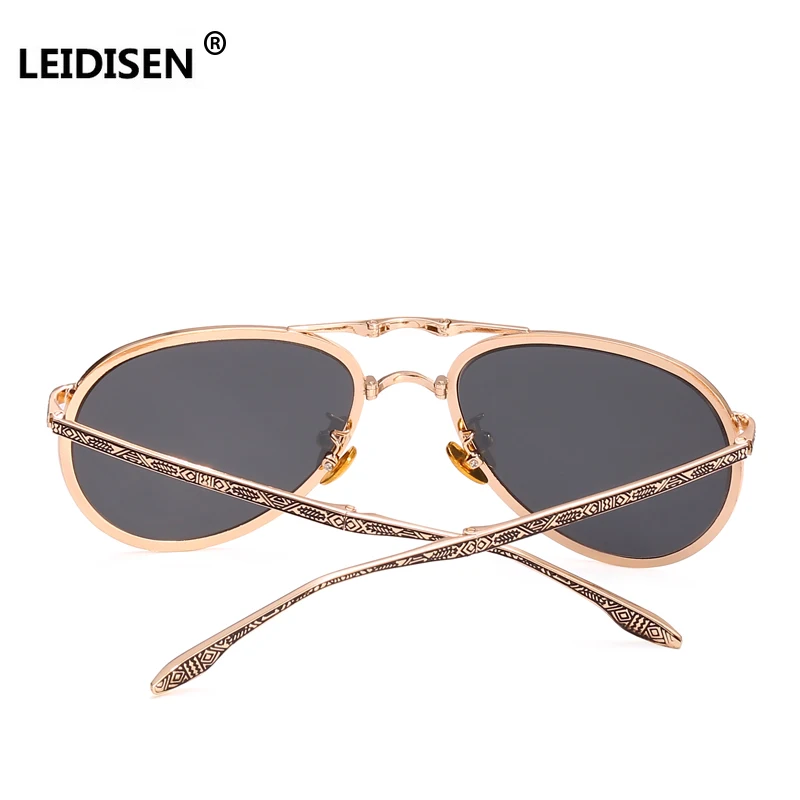 LEIDISEN Foldable Metal Sunglasses Vintage Pattern Engraving Men Women Brand Glasses Designer Fashion Sun glasses UV400 | Аксессуары для