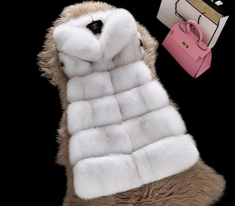 

2021 Winter Fur Vest Women faux Fox Fur Coat Hooded Fur Sleeveless Jacket Natural Fur Vest Waistcoat Plus Size 4XL,a592
