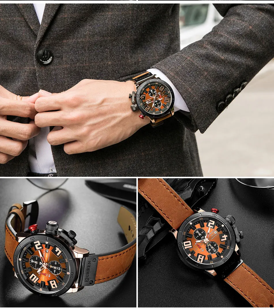 CURREN 8312 модные повседневные мужские часы Лидирующий бренд Мужские Кожаные Спортивные кварцевые наручные часы водонепроницаемые мужские часы с хронографом и датой