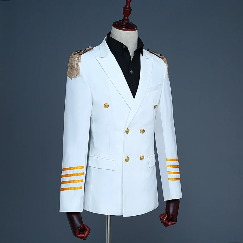 Мужской костюм эполет с кисточками двубортный пиджак и брюки для певицы