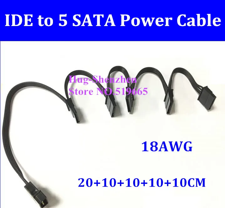 1 шт. Новый SATA Питание кабель 4PIN IDE Molex до 5 разъем привести 18awg Провода для HDD SSD