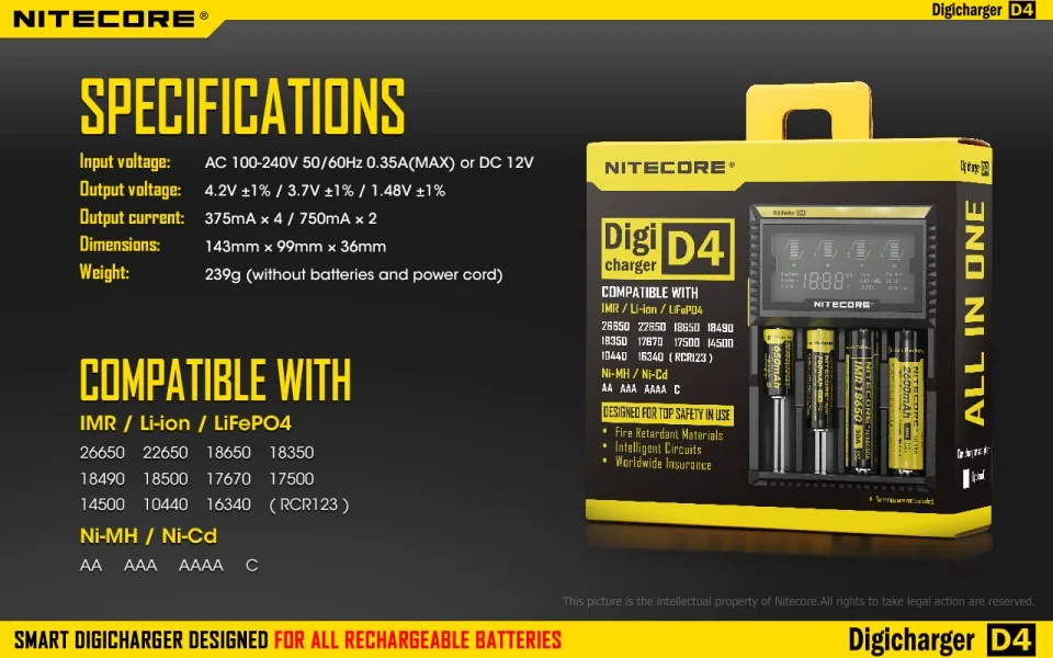Nitecore SC4 D4 D2 I4 I2 цифровой процессор inteligente ЖК-схема Global de seguros Li-Ion 18650 14500 16340 26650 de cargador