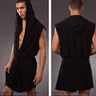 Мужские халаты, удобные повседневные халаты без рукавов, вискозная Пижама с капюшоном из ледяного шелка, домашняя свободная одежда