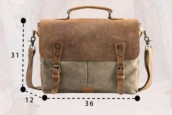 Vintage Leather + Canvas men briefcase Business bag Portfolio men office bag male canvas briefcase attache case document tote