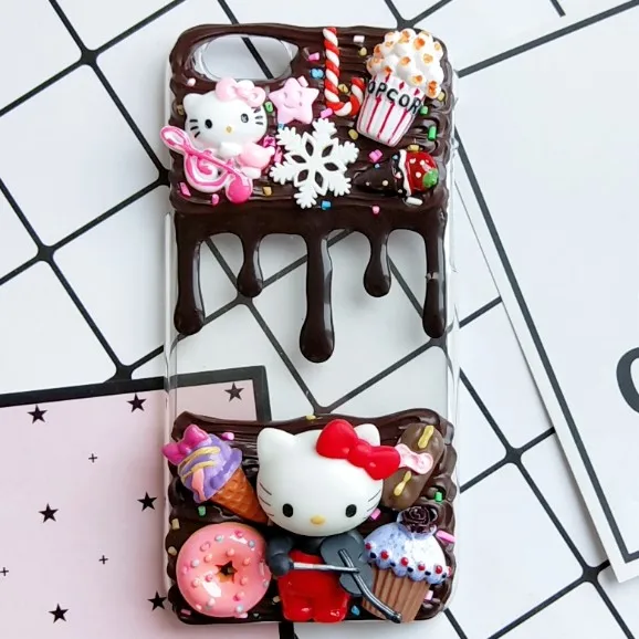 DIY чехол для iphone 8 7 6 6s plus Xs max 3D cat phone cover XR X Крем ручной работы Коробка сладостей