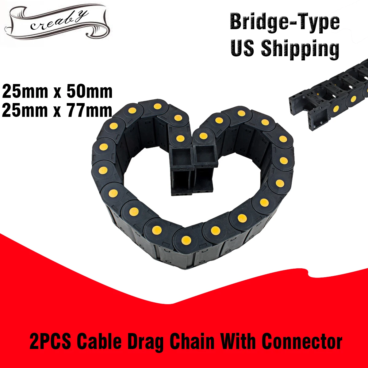 

R55 25 x 50mm 25 x 77mm 25 x 57mm 1M Black Plastic Enhanced Full-Closed/Bridge-type Drag Chain Cable Carrier for CNC Machine