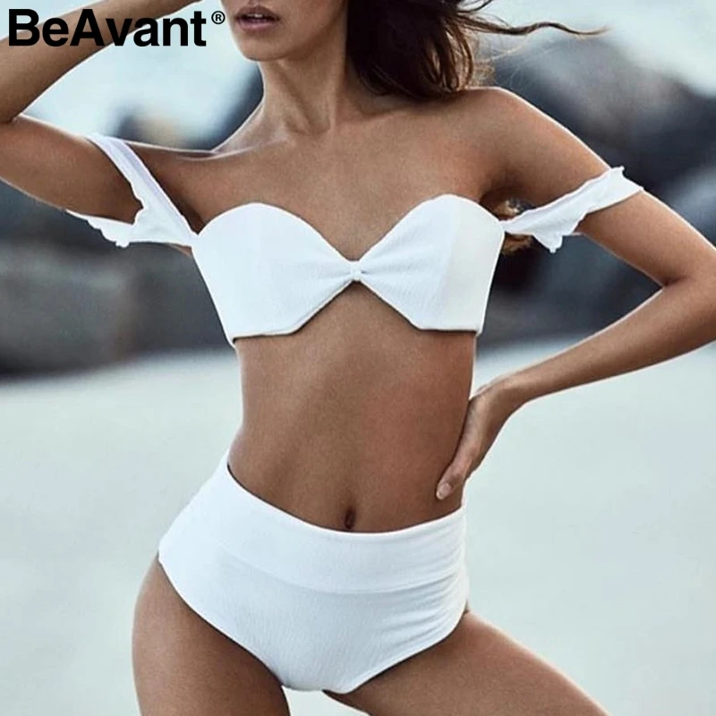 BeAvant, сексуальный женский купальник из двух частей с высокой талией,, Летний стиль, с открытыми плечами, купальник для женщин, открытая спина, пляжная одежда, купальный костюм