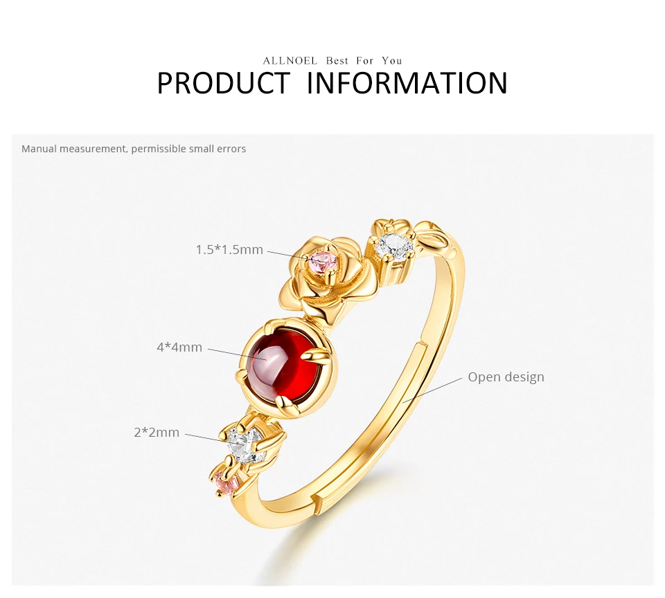 ALLNOEL 925 пробы Серебряное кольцо с муассанитом натуральный гранат розовый кварц драгоценные камни цветок кольцо Роскошные ювелирные изделия 925 кольцо бижутерия подарки на год