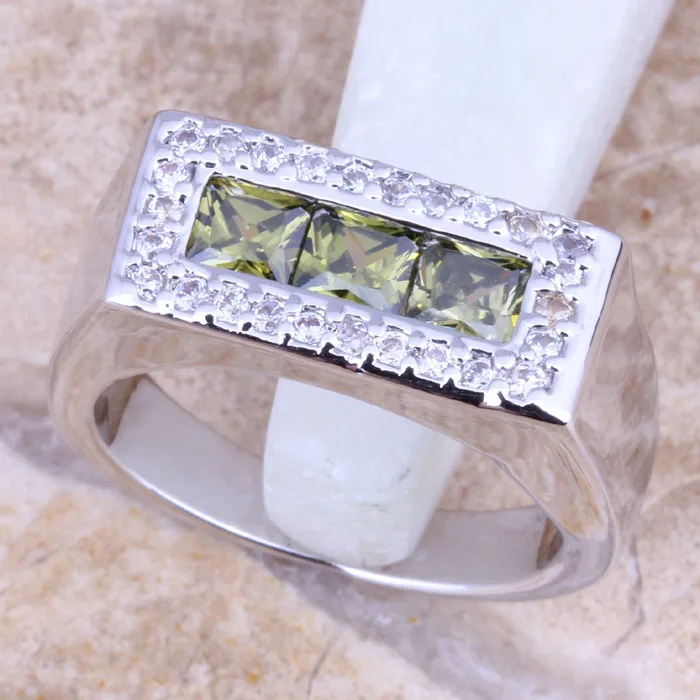 Flawless Green Peridot White CZ Silver Plated Women's Ring Size 6 / 7 8 9 R1159 | Украшения на свадьбу и помолвку